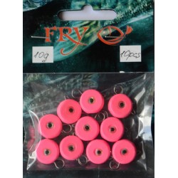 Вантаж вухатий для риболовлі, таблетка (ексцентрик) колір Silvereyes Pink, 10шт в уп., вага 10г